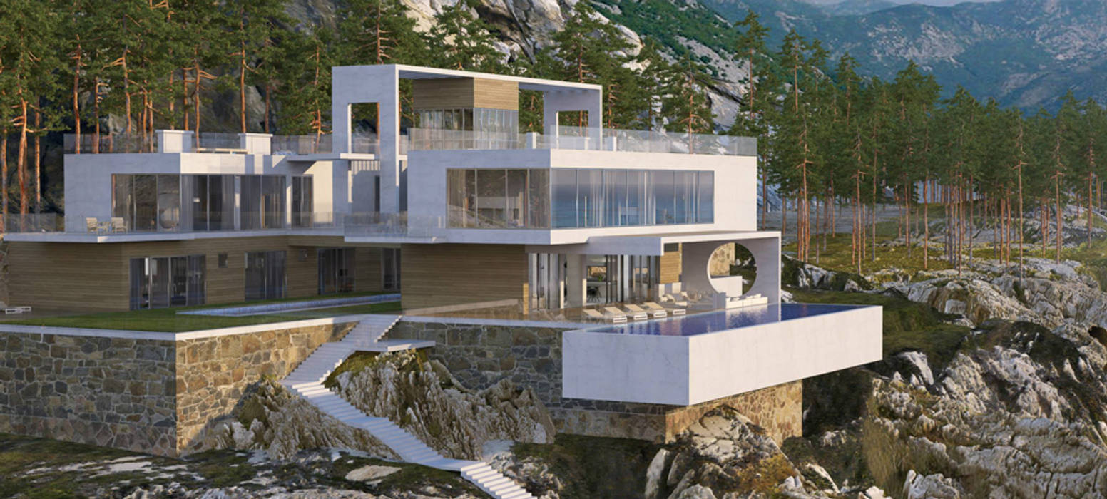 Проект дома на скале, Студия авторского дизайна БОН ТОН Студия авторского дизайна БОН ТОН Дома в стиле минимализм