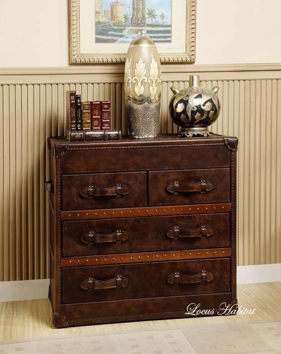 Vintage Leather Storage Cabinet, Locus Habitat Locus Habitat Salas de estar clássicas Armazenamento