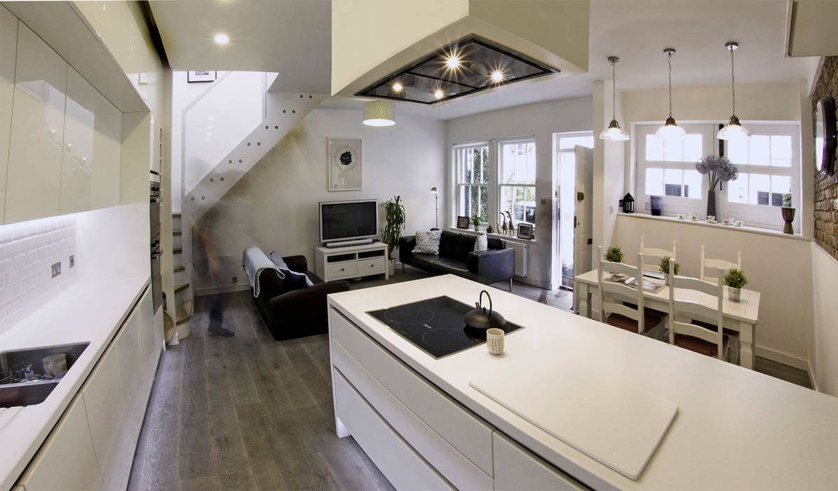 Open plan living/dining/kitchen R+L Architect Modern living room