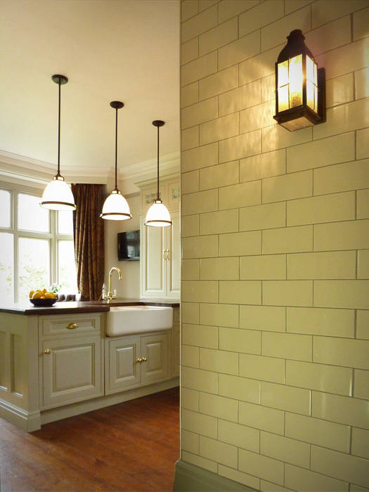 Cream brick tiles with Bingham light The Victorian Emporium Classic style kitchen Accessories & textiles