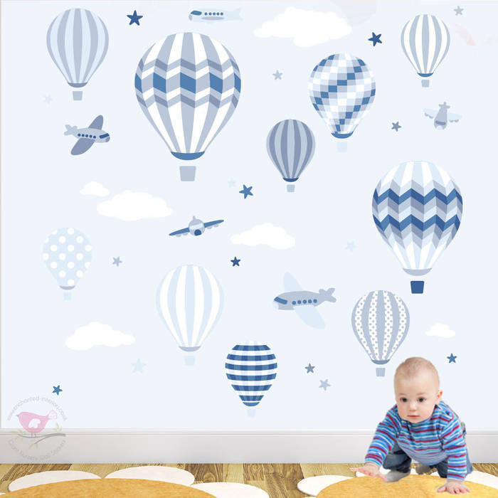 Deluxe Hot Air Balloons & Jet Luxury Nursery Wall Art Sticker Designs for a baby boys nursery Enchanted Interiors Dormitorios infantiles de estilo moderno