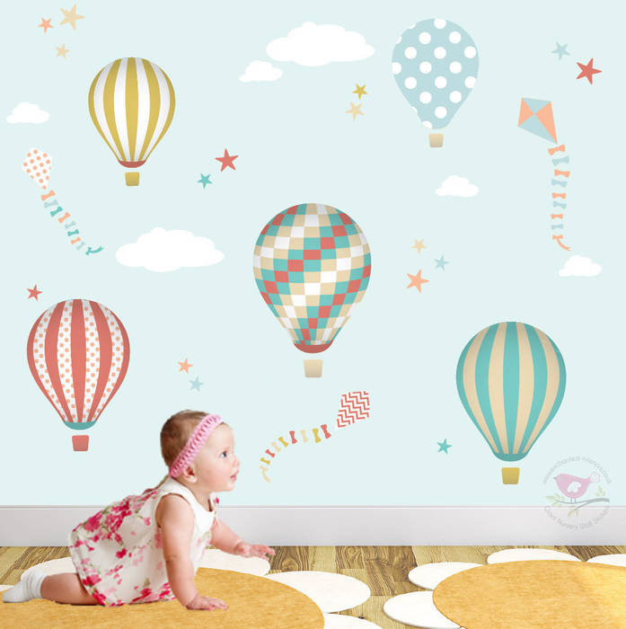 Hot air balloons & kites luxury nursery wall art sticker design for a ...