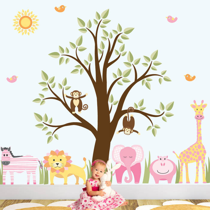 Deluxe Jungle Animal Luxury Nursery Wall Art Sticker Design for a baby girls nursery room Enchanted Interiors Dormitorios infantiles de estilo moderno