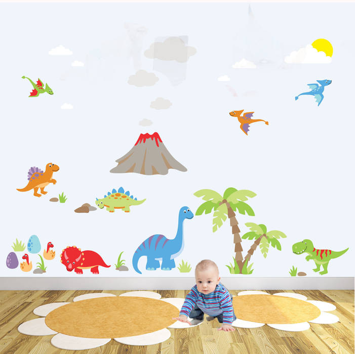 Deluxe Dinosaur Luxury Nursery Wall Art Sticker Design for a baby boys nursery room Enchanted Interiors Modern nursery/kids room