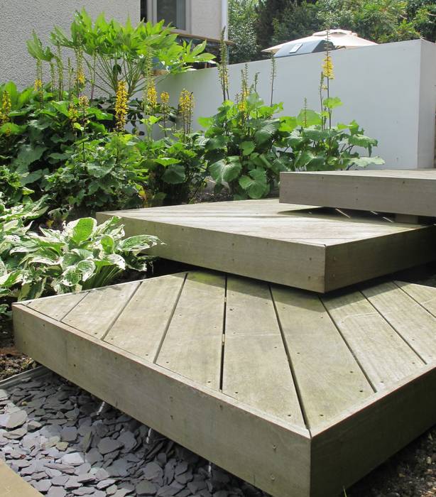 Wood Deck Platform Steps Katherine Roper Landscape & Garden Design Jardines de estilo moderno
