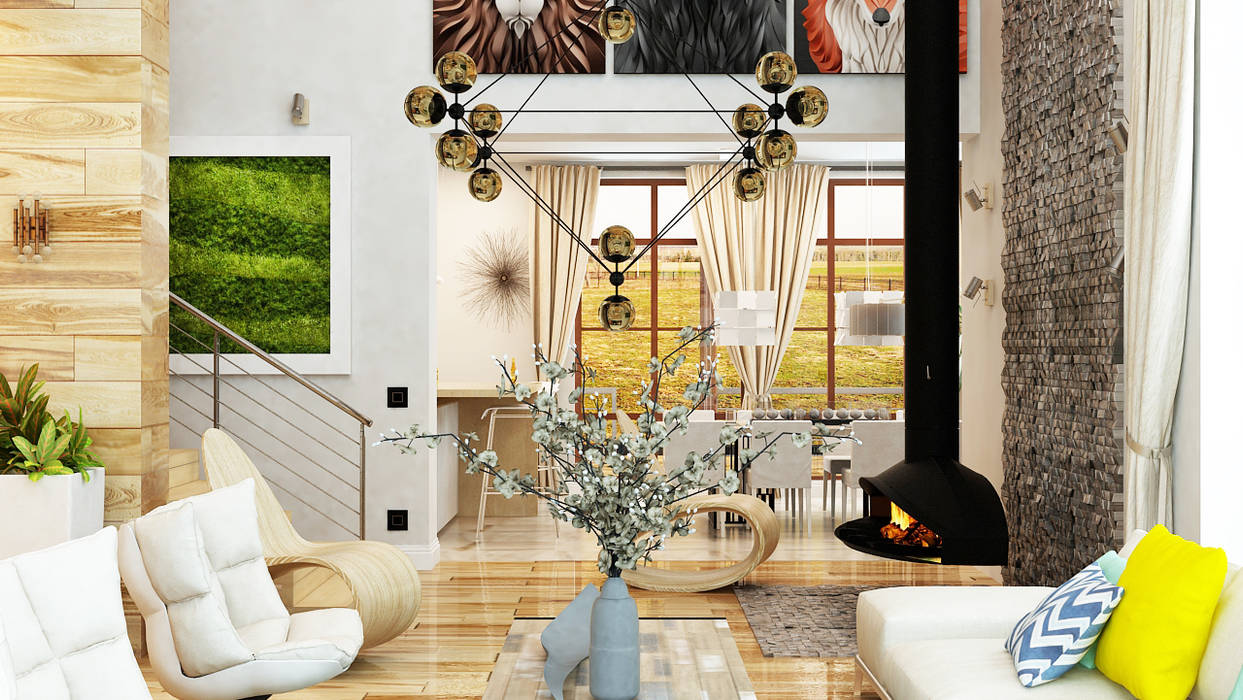Проект интерьера загородного жилого дома 250 м2, Apolonov Interiors Apolonov Interiors Salas de estar minimalistas