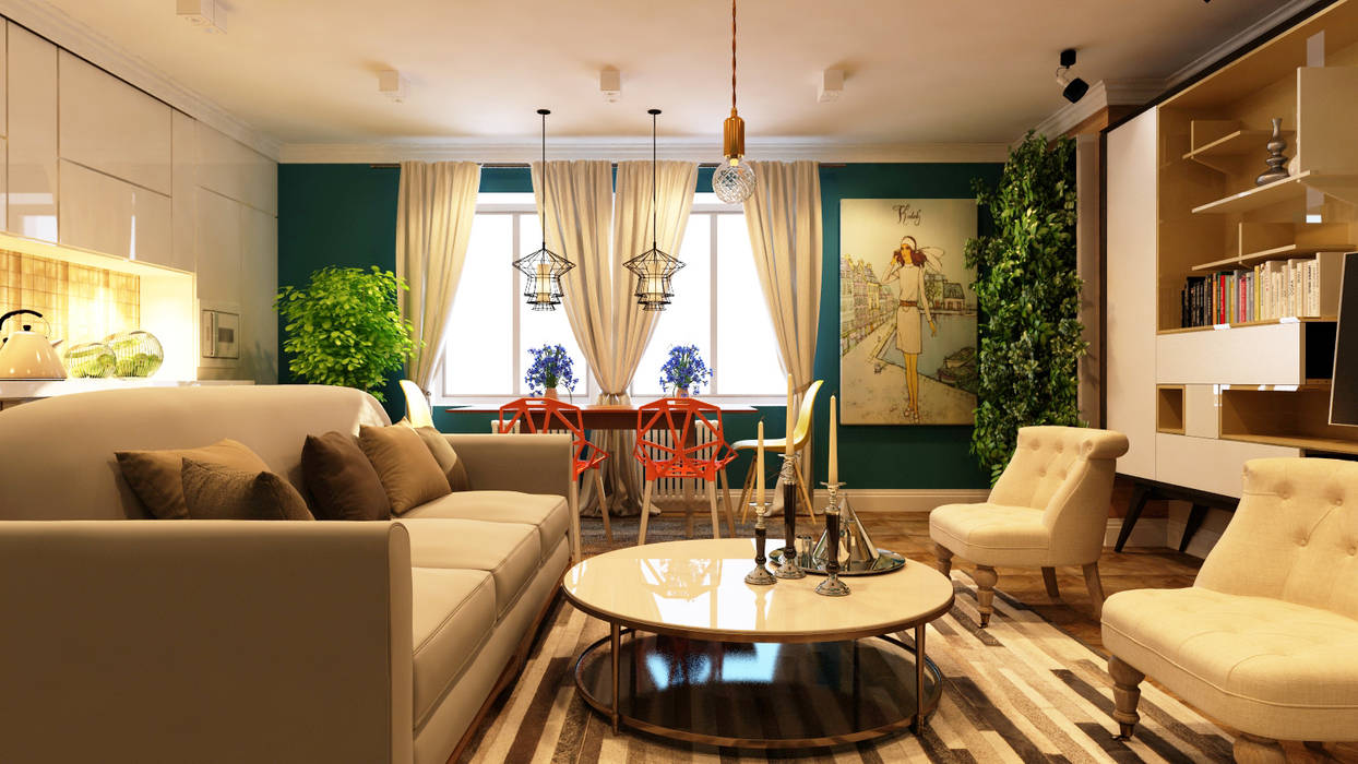 Дизайн проект квартиры 100 м2, Apolonov Interiors Apolonov Interiors Гостиные в эклектичном стиле