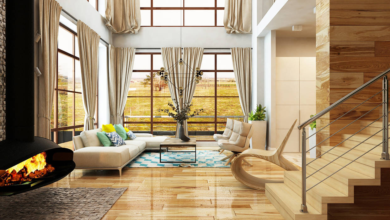 Проект интерьера загородного жилого дома 250 м2, Apolonov Interiors Apolonov Interiors Minimalist living room