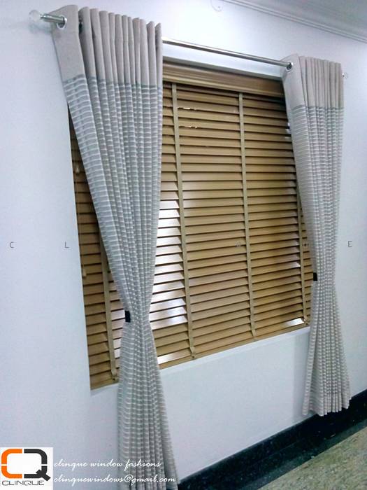 Wooden Blinds With Fabric Curtain Living Room By Clinque Window