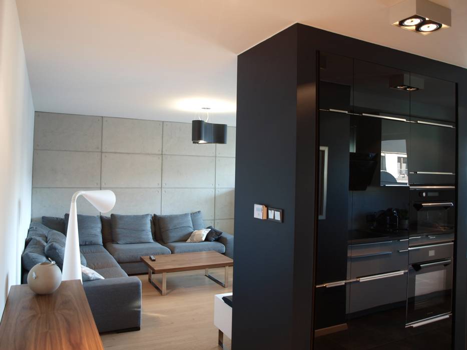 Apartament w Szczecinie, 4Q DEKTON Pracownia Architektoniczna 4Q DEKTON Pracownia Architektoniczna Ruang Keluarga Gaya Skandinavia