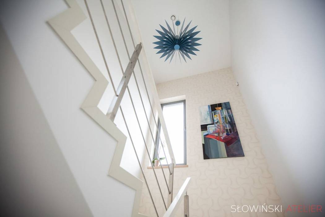 Schody Atelier Słowiński Minimalistyczny korytarz, przedpokój i schody