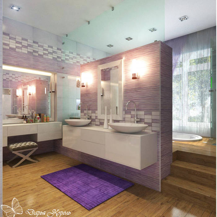 Bathroom with a podium in lilac tones, Your royal design Your royal design Ванная комната в эклектичном стиле