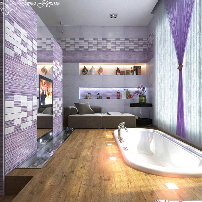Bathroom with a podium in lilac tones, Your royal design Your royal design Ванная комната в эклектичном стиле