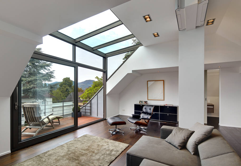 Villa am Rhein – Straßenansicht, Architekturbüro Lehnen Architekturbüro Lehnen Salas de estar modernas