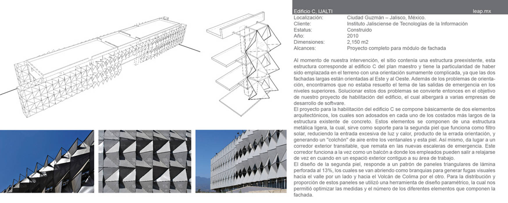 Fachada edificio de Software, IJALTI, Jalisco LEAP Laboratorio en Arquitectura Progresiva Espacios comerciales Edificios de Oficinas