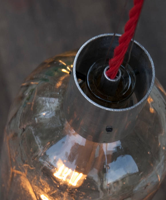 Lampion ryflowany z syfonu szklanego NaNowo Industrial Design Skandynawski balkon, taras i weranda Oświetlenie