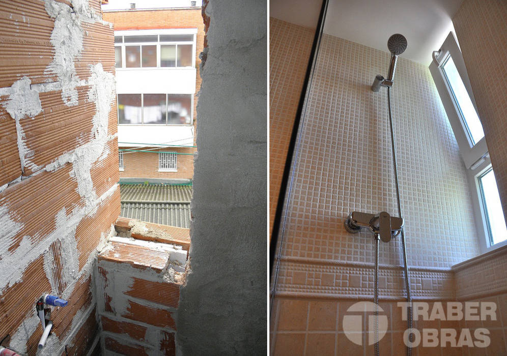 Reforma integral de vivienda por Traber Obras . Cuarto de baño antes y después. Traber Obras