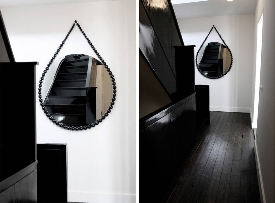 Bead Mirror (project) Vroonland Klassieke gangen, hallen & trappenhuizen Eigendom,Product,Interieur ontwerp,architectuur,auto-ontwerp,Stijl,Rechthoek,Zwart en wit,muur,Materiële eigenschap