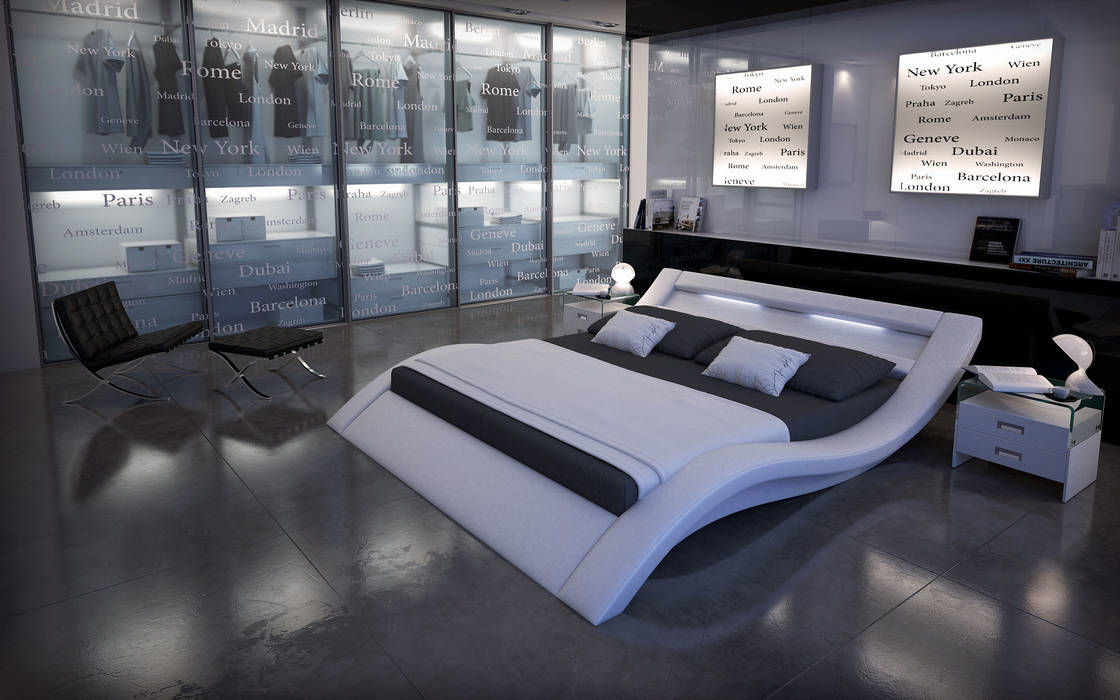 Cama de matrimonio de diseño Calpe en color blanco homify Dormitorios de estilo moderno Camas y cabeceros