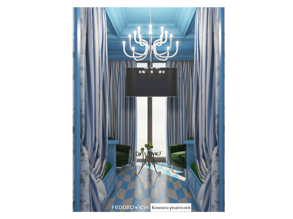 Лавандово-лазурный прованс с парижским акцентом, FEDOROVICH Interior FEDOROVICH Interior Спальня в стиле кантри