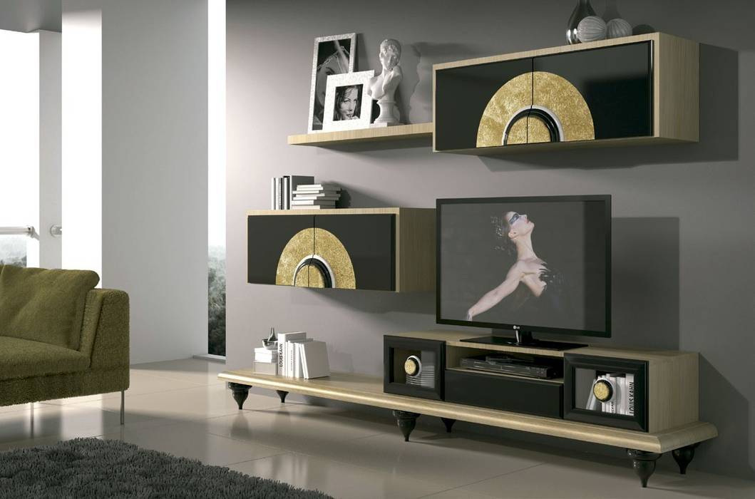 Modular de salón art déco Visconti Ámbar Muebles Salones de estilo moderno Muebles de televisión y dispositivos electrónicos