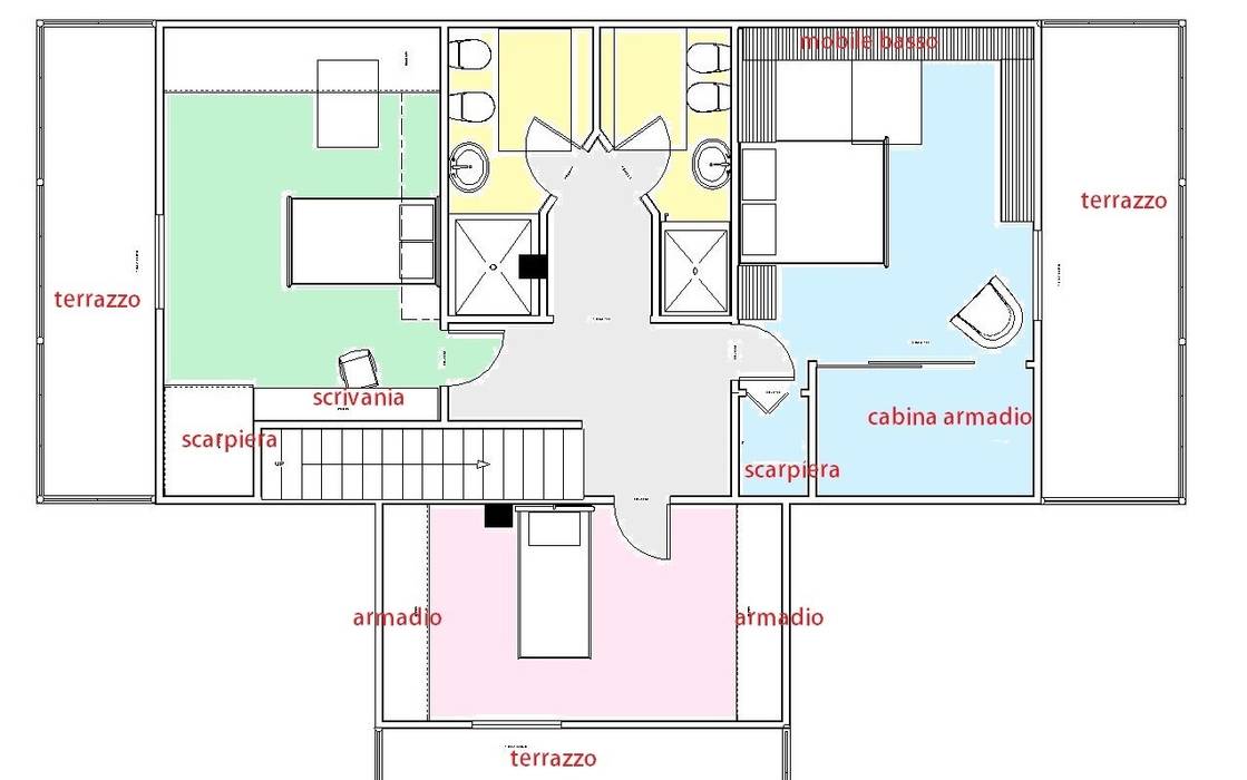 Progetto zona notte in mansarda: camera da letto in stile in stile ... Progetto camera da letto