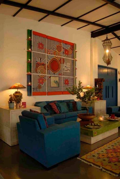 A house in Karjat , The Orange Lane The Orange Lane Rustic style living room