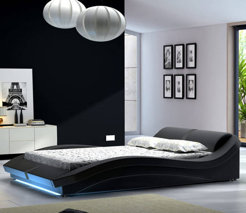 Cama de matrimonio de diseño Vitoria en color negro homify Dormitorios de estilo moderno Camas y cabeceros