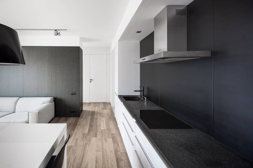 Projekt wnętrza mieszkanie w Warszawie M2-42M, OneByNine OneByNine Minimalist kitchen
