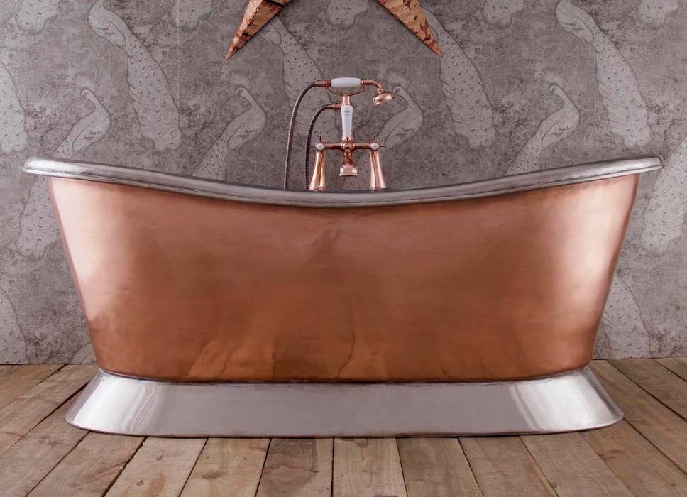 Copper Bateau Bath - Polished Nickel Interior & Plinth Hurlingham Baths Ванна кімната