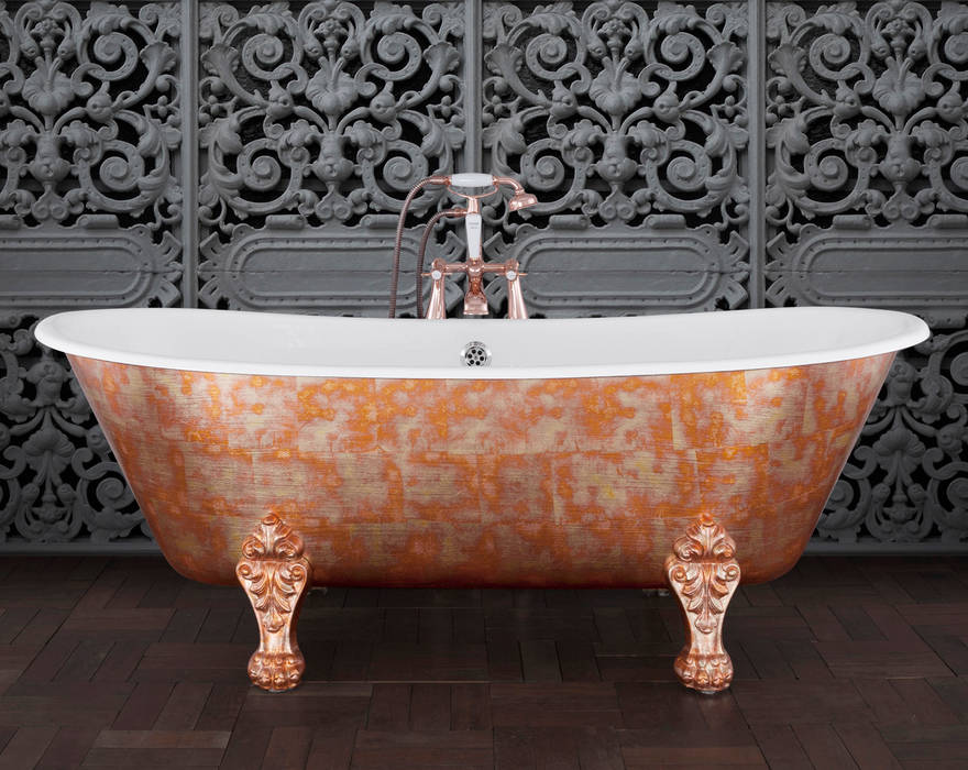 Schooner Cast Iron Bath with Variegated Faux Copper & Pewter Leaf Exterior & Feet Hurlingham Baths Classic style bathrooms