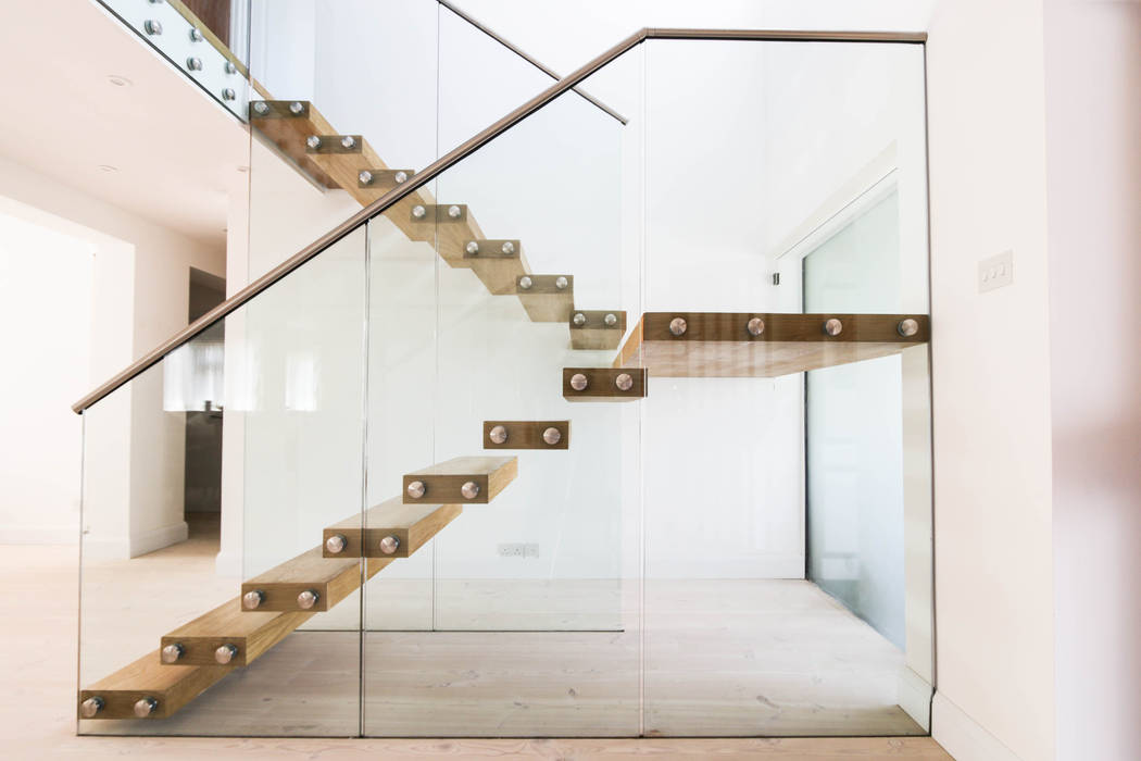 Floating Stairs with Chunky Treads and a Massive Landing Railing London Ltd Stairs Stairs