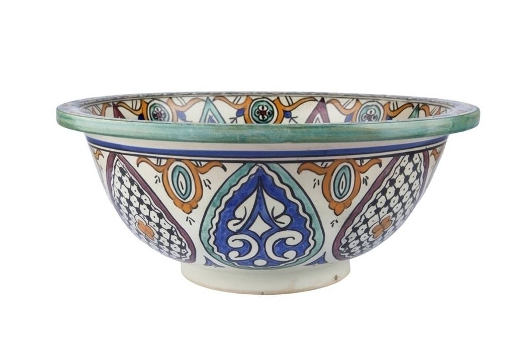 Leila - Kolorowa umywalka ceramiczna z Maroka , Kolory Maroka Kolory Maroka Baños de estilo tropical Lavamanos