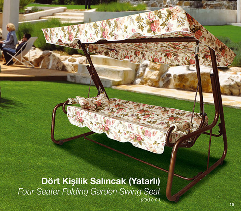 4 Seater Folding Garden Swing Seat ERİNÖZ OUTDOOR FURNITURE Mediterranean style garden Furniture