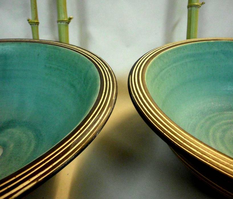 Waschbecken / türkis-rand / ø 45 cm / höhe 15 cm von atelier schöning