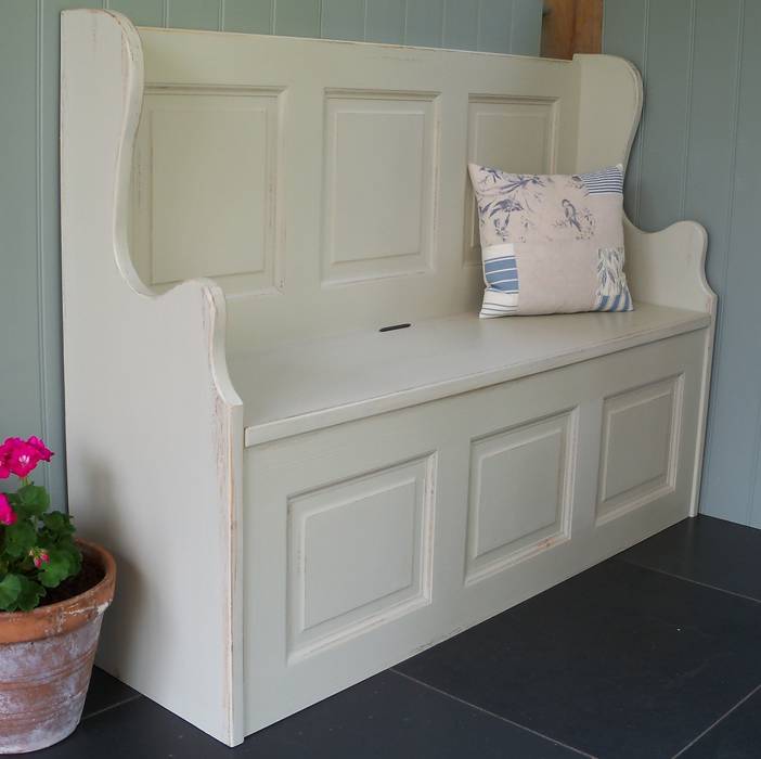 Hand Painted 4' Monks' Bench Rectory Blue Country style corridor, hallway& stairs Seating