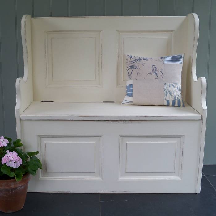 Hand Painted 3' Monks' Bench Rectory Blue Country style corridor, hallway& stairs Storage