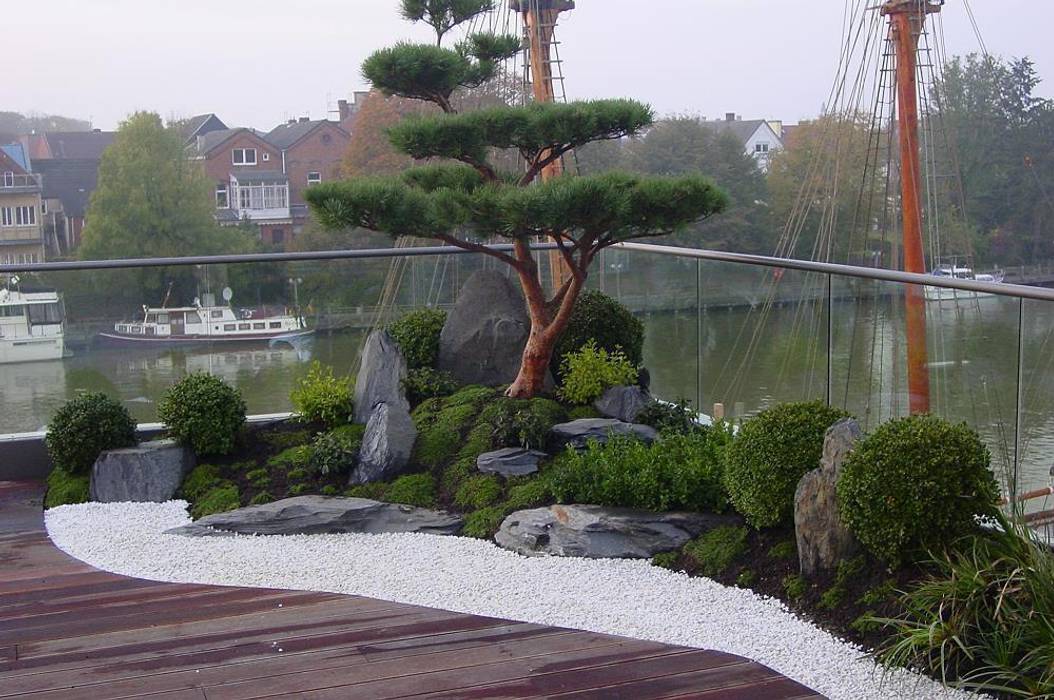 Zengarten auf Dachterrasse japan-garten-kultur Asiatischer Garten Anlage,Himmel,Wasser,Baum,Blumentopf,Urban design,Fenster,Biom,Gras,Landschaft