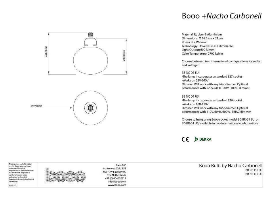 The specsheet of the Nacho bubble lamp Booo BV