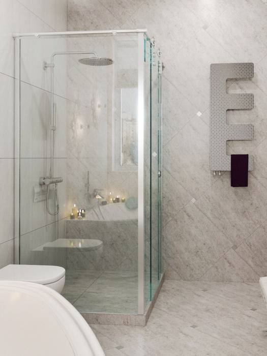 душ и полотенцесушитель "рыбья чешуя" pashchak design Ванная комната в стиле модерн