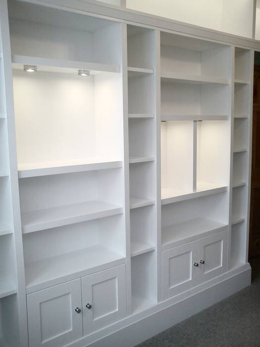 Chunky white fitted shelving units and cupboards Freebird Fitted Furniture Modern study/office