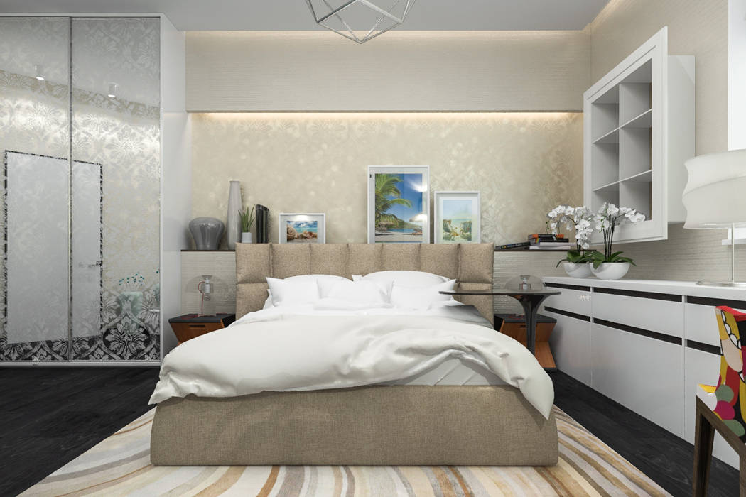 Песочная спальня pashchak design Спальня в стиле минимализм