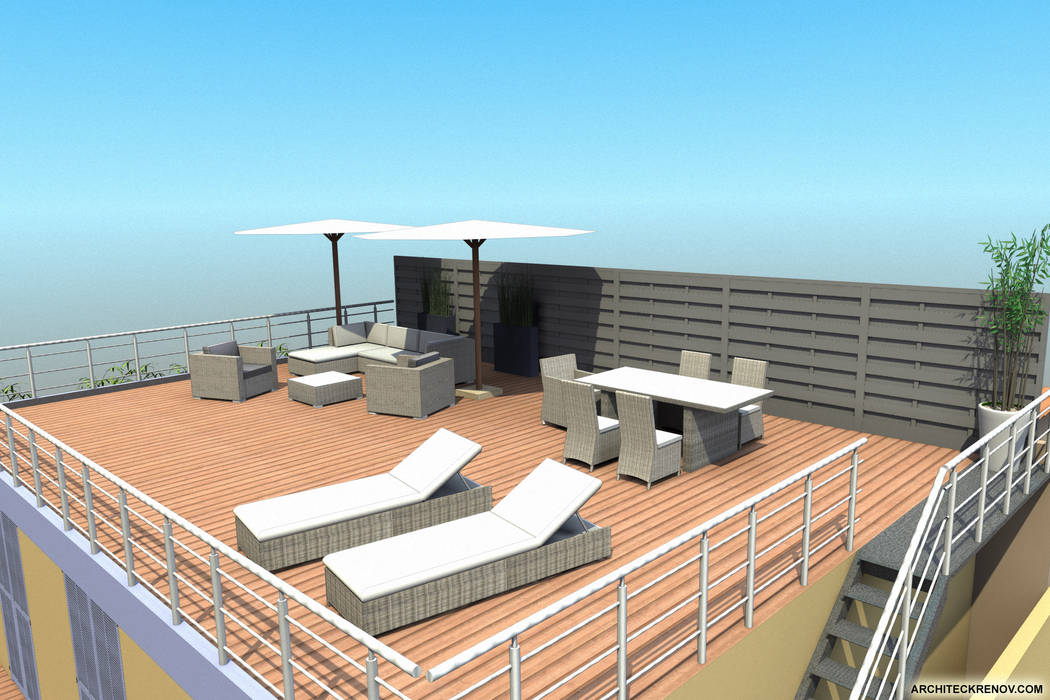 Terrasse & toit-terrasse 140 m², ARCHITECKRENOV ARCHITECKRENOV Modern balcony, veranda & terrace