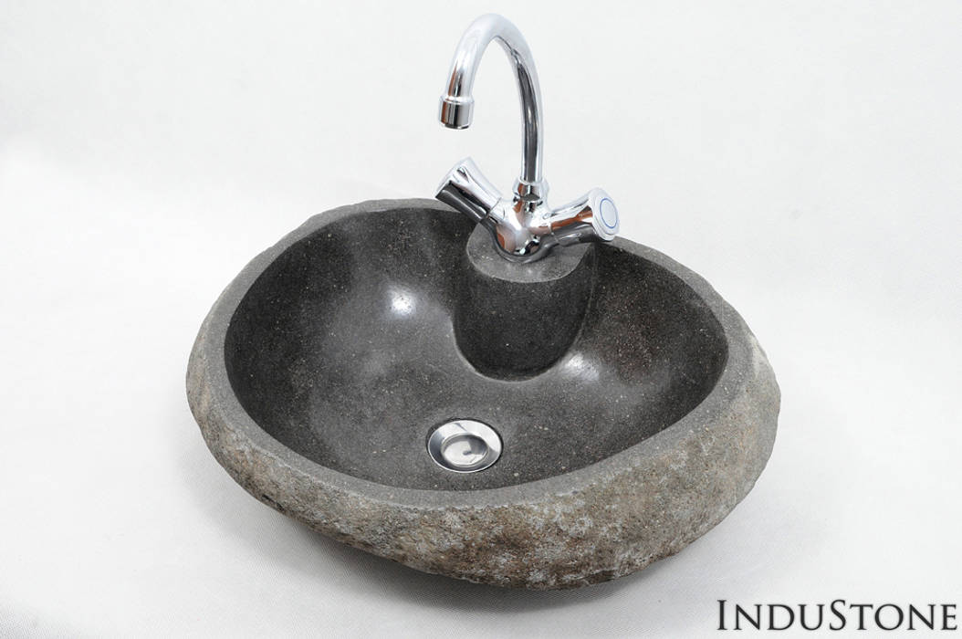 Umywalki z kamienia rzecznego RIVER STONE, Industone Industone Tropical style bathrooms Sinks