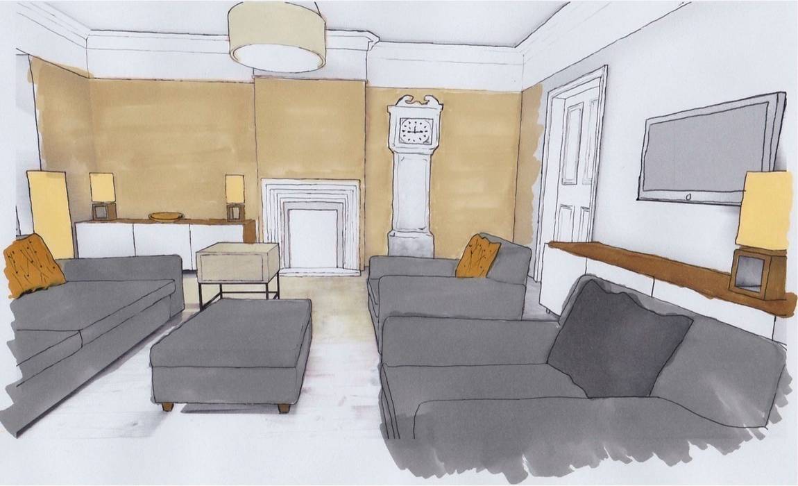 Living Room, Presentation Sketch Cathy Phillips & Co