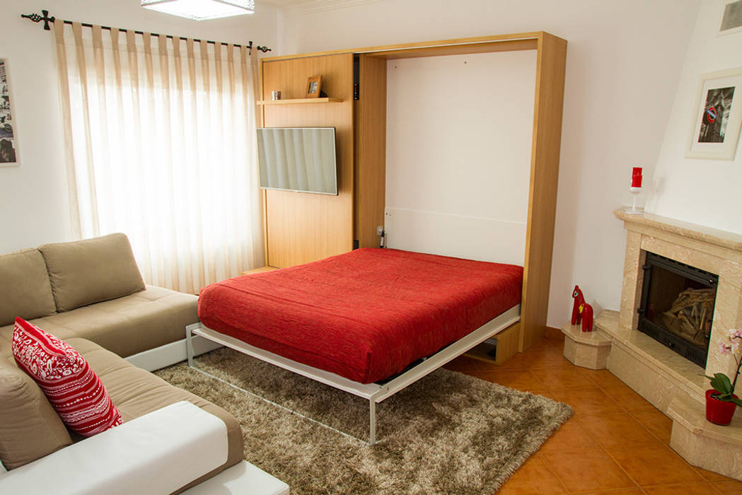 Cama oculta em móvel de sala, GenesisDecor GenesisDecor Modern style bedroom Beds & headboards