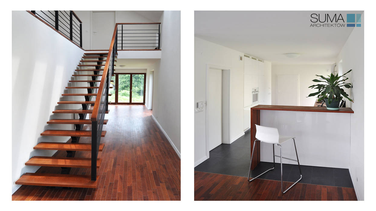 SIMPLE ONE SUMA Architektów Minimalistyczny korytarz, przedpokój i schody
