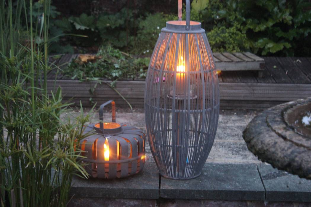 Grey Broste Bamboo Wooden Lantern "Aleta" Greige Skandynawski balkon, taras i weranda Akcesoria i dekoracje