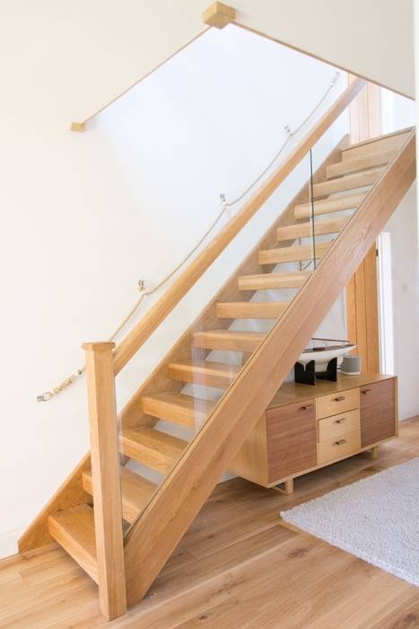 Oak open plan staircase with glass balustrade | homify