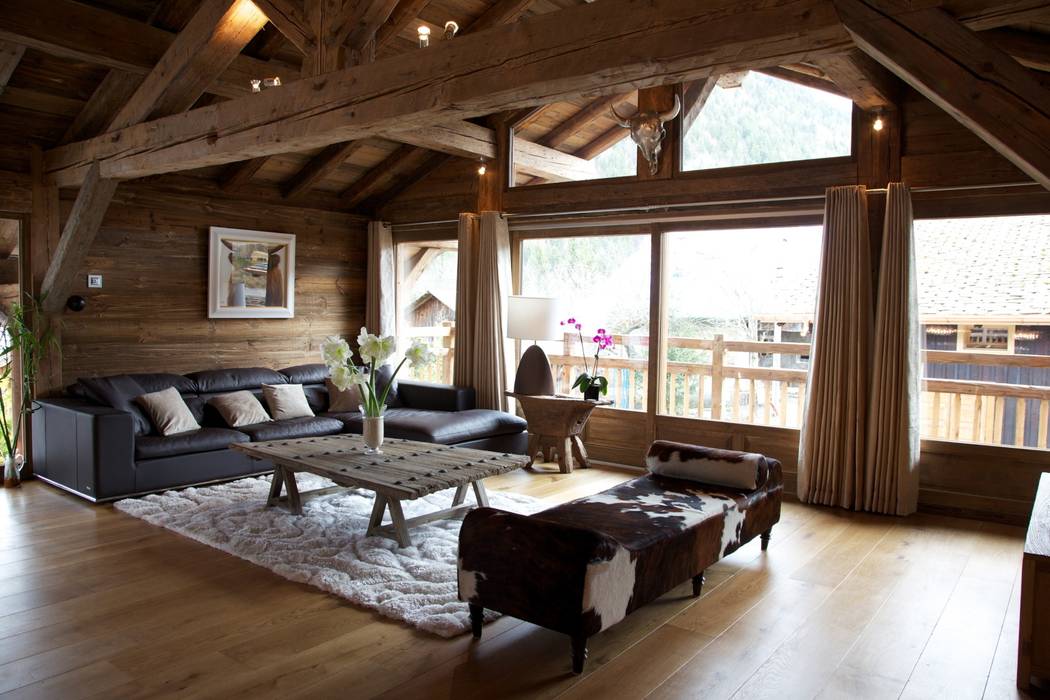 Chalet Chardon: conception, architecte d'intérieur et de liaison du client pour un nouveau chalet de ski de luxe, shep&kyles design shep&kyles design Salones de estilo rural